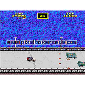 Pixelbox Arcade - Break Thru (1986), a Shooter / Driving Horizontal game by Data East USA