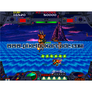 Pixelbox Arcade - Burning Force (1989), a Shooter / Driving (chase view) game by Namco