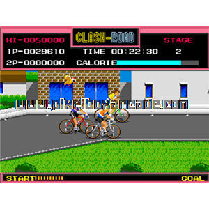 Pixelbox Arcade - Clash-Road (1986), a Driving / Race Bike game by Woodplace Inc.
