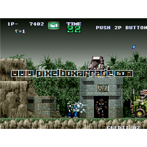 Pixelbox Arcade - Gunforce - Battle Fire Engulfed Terror Island (1991), a Platform / Shooter Scrolling game by Irem