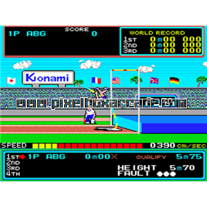 Pixelbox Arcade - Hyper Sports (1984), a Sports / Track & Field game by Konami (Centuri license)