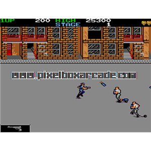 Pixelbox Arcade - Jail Break (1986), a Platform / Shooter Scrolling game by Konami