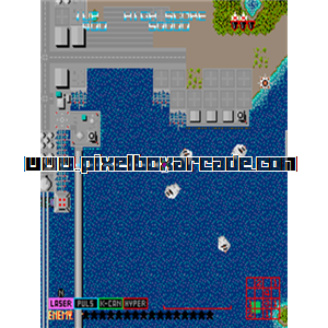 Pixelbox Arcade - Last Mission (1986), a Shooter / Field game by Data East USA