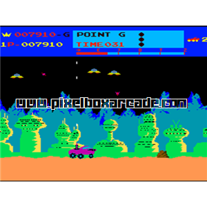 Pixelbox Arcade - Moon Patrol (1982), a Shooter / Driving Horizontal game by Irem