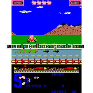 Pixelbox Arcade - Porky (1985), a Shooter / Driving Horizontal game by Shinkai Inc. (Magic Eletronics Inc. licence)