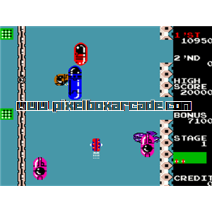 Pixelbox Arcade - Radical Radial (1982), a Shooter / Driving Vertical game by Nichibutsu USA