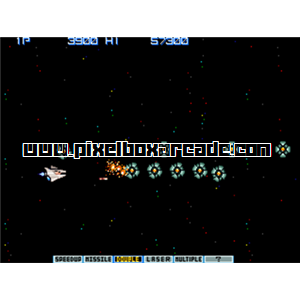 Pixelbox Arcade - Vulcan Venture (1988), a Shooter / Flying Horizontal game by Konami